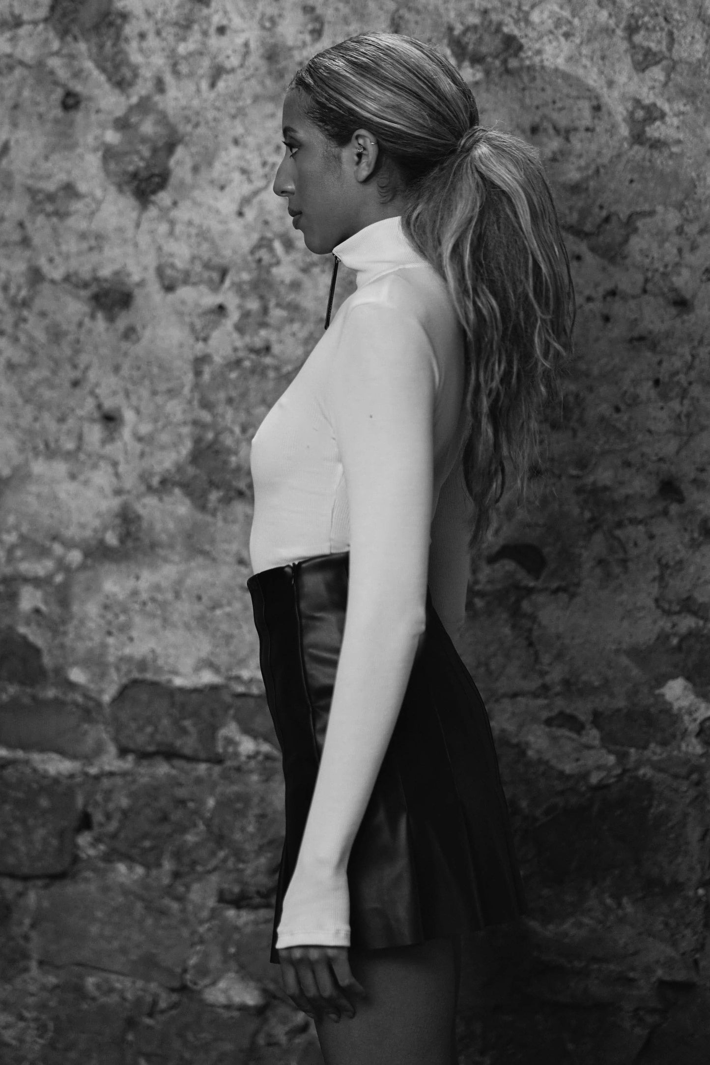 side view of womens organic cotton bodysuit in white