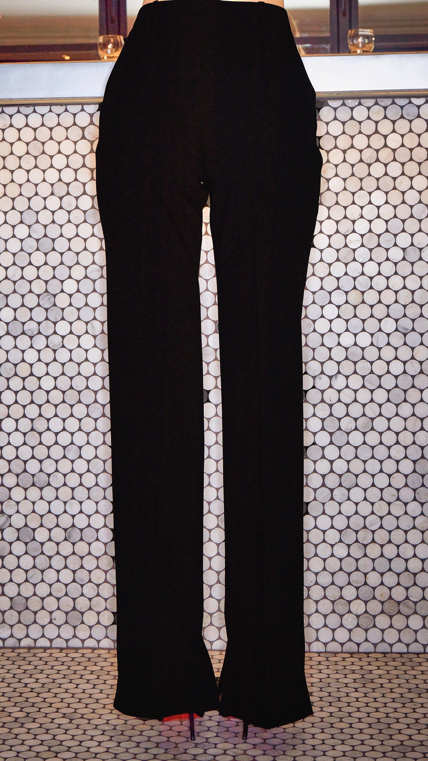 back detail on womens black tailored pants