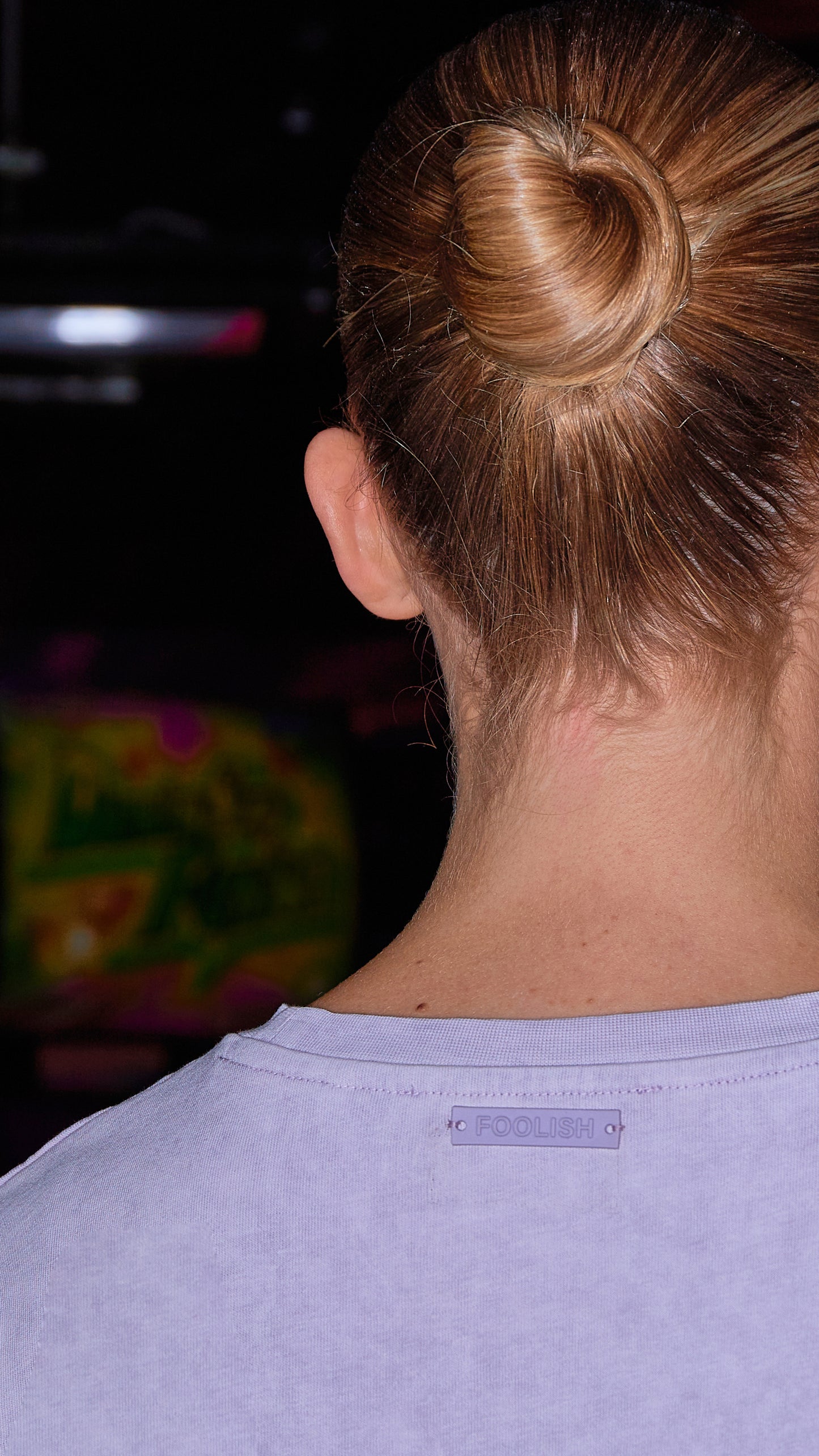luxury detailing on back of rustic t-shirt in lilac