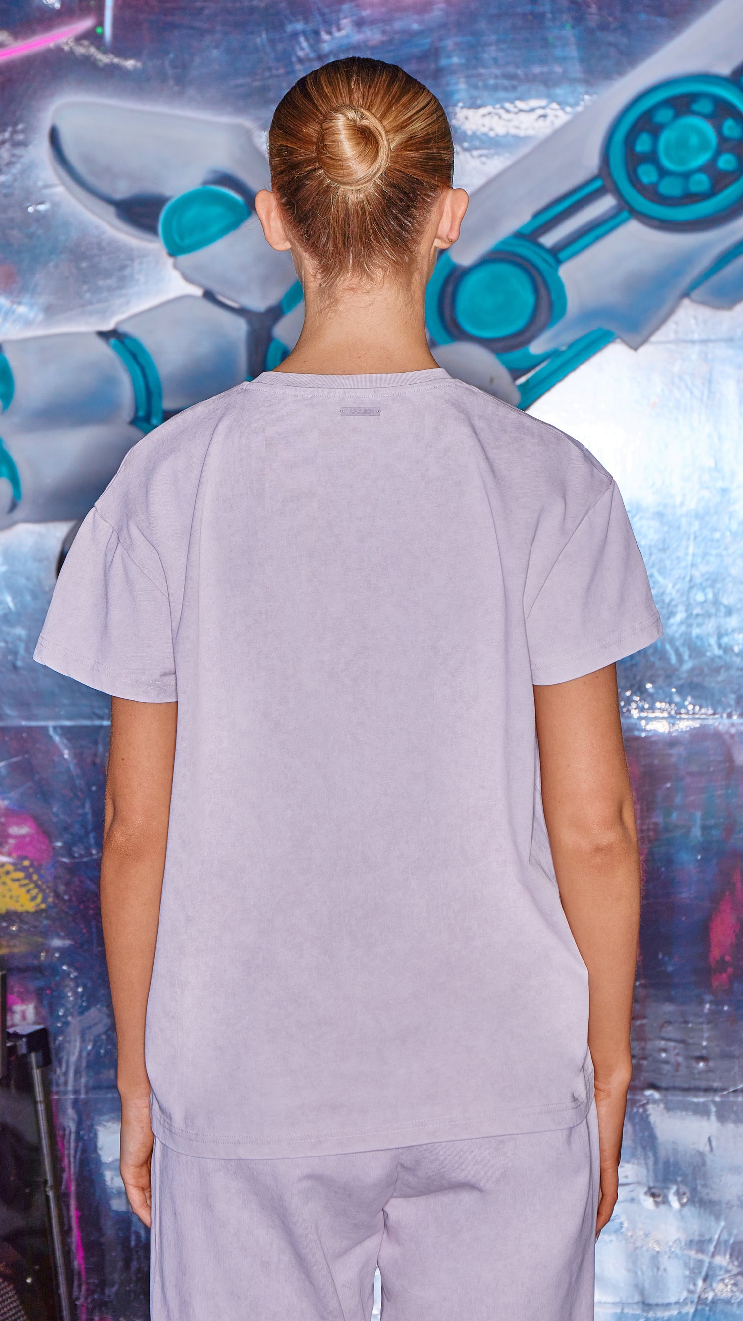 back view of womens luxury t-shirt in lilac