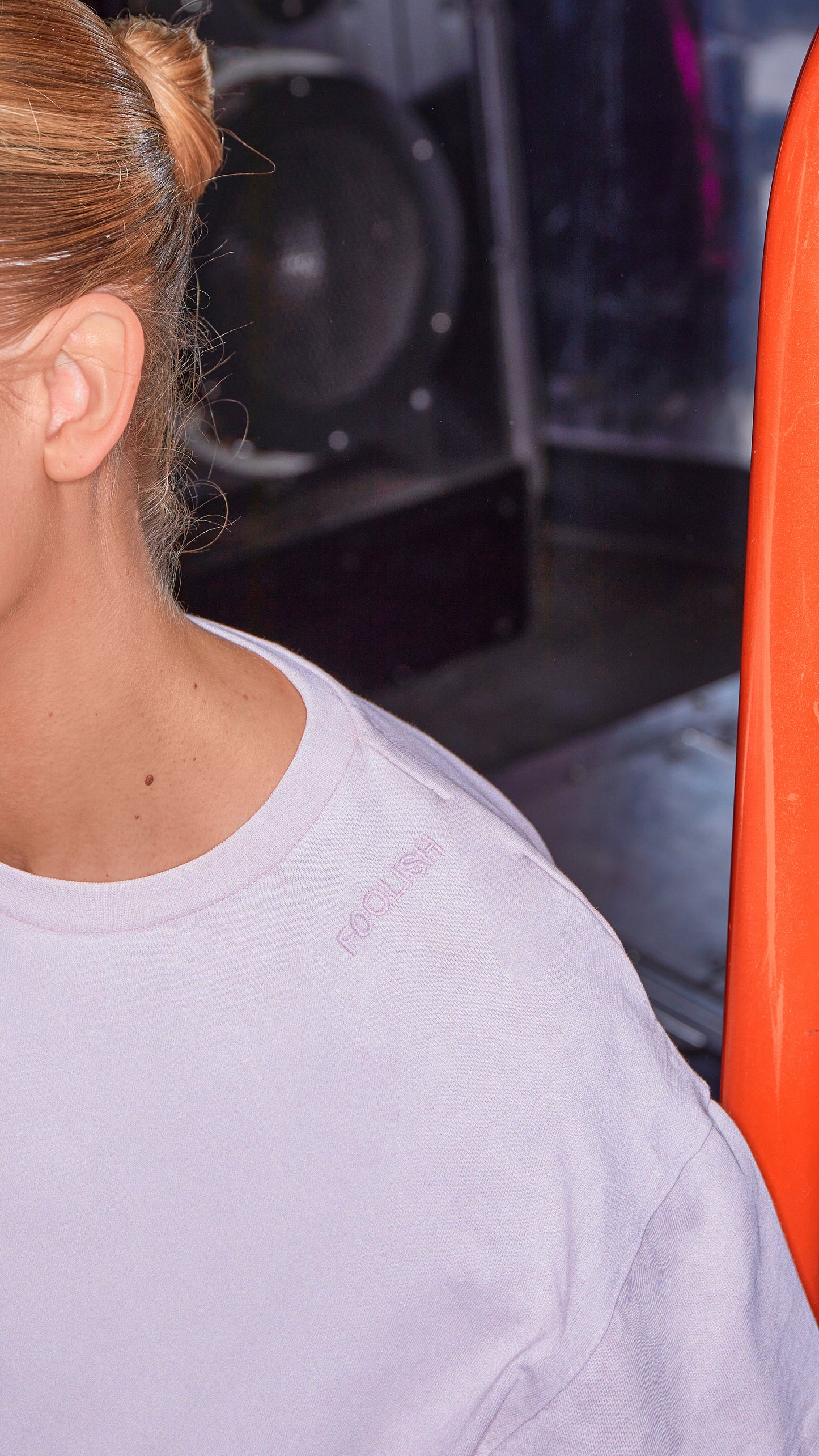 shoulder detail on womens organic t-shirt in lilac