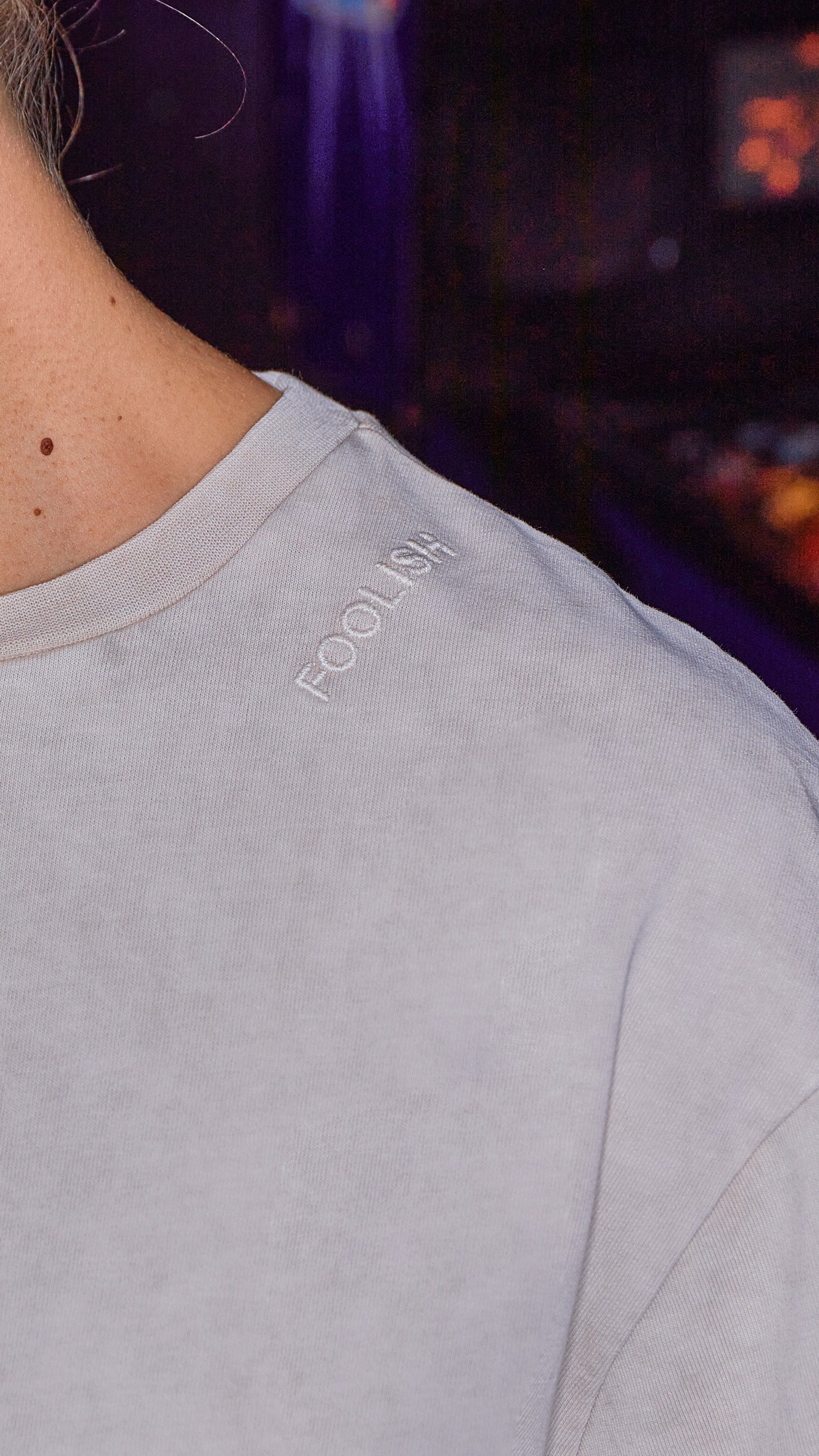 luxury shoulder detail on womens luxury t-shirt in stone