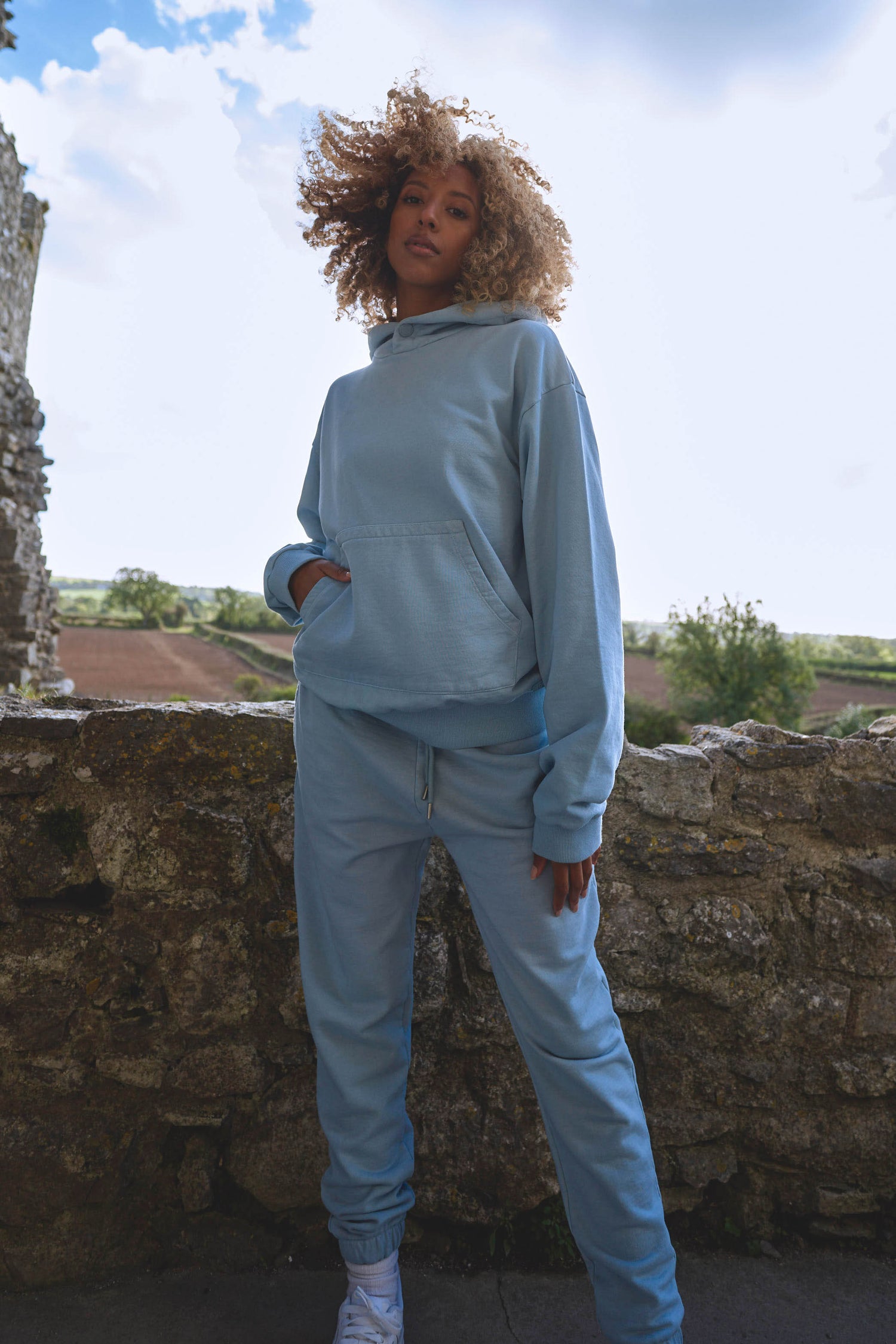 front view of womens luxury tracksuit in blue