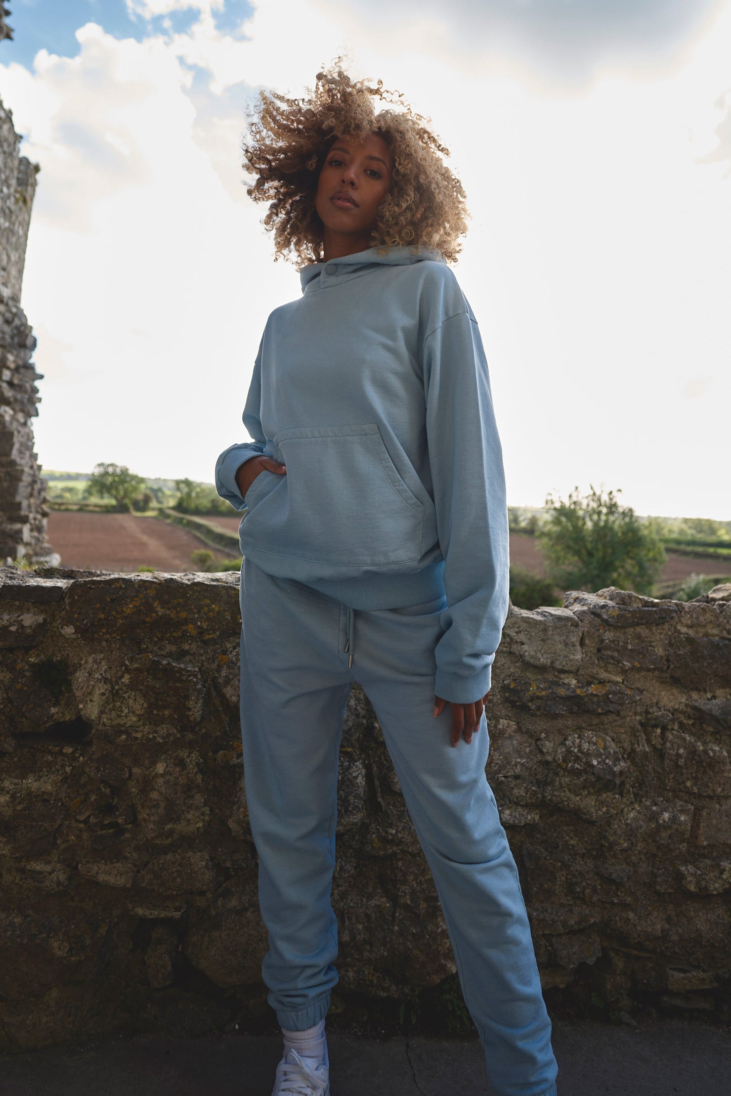 front view of luxury womens tracksuit in blue