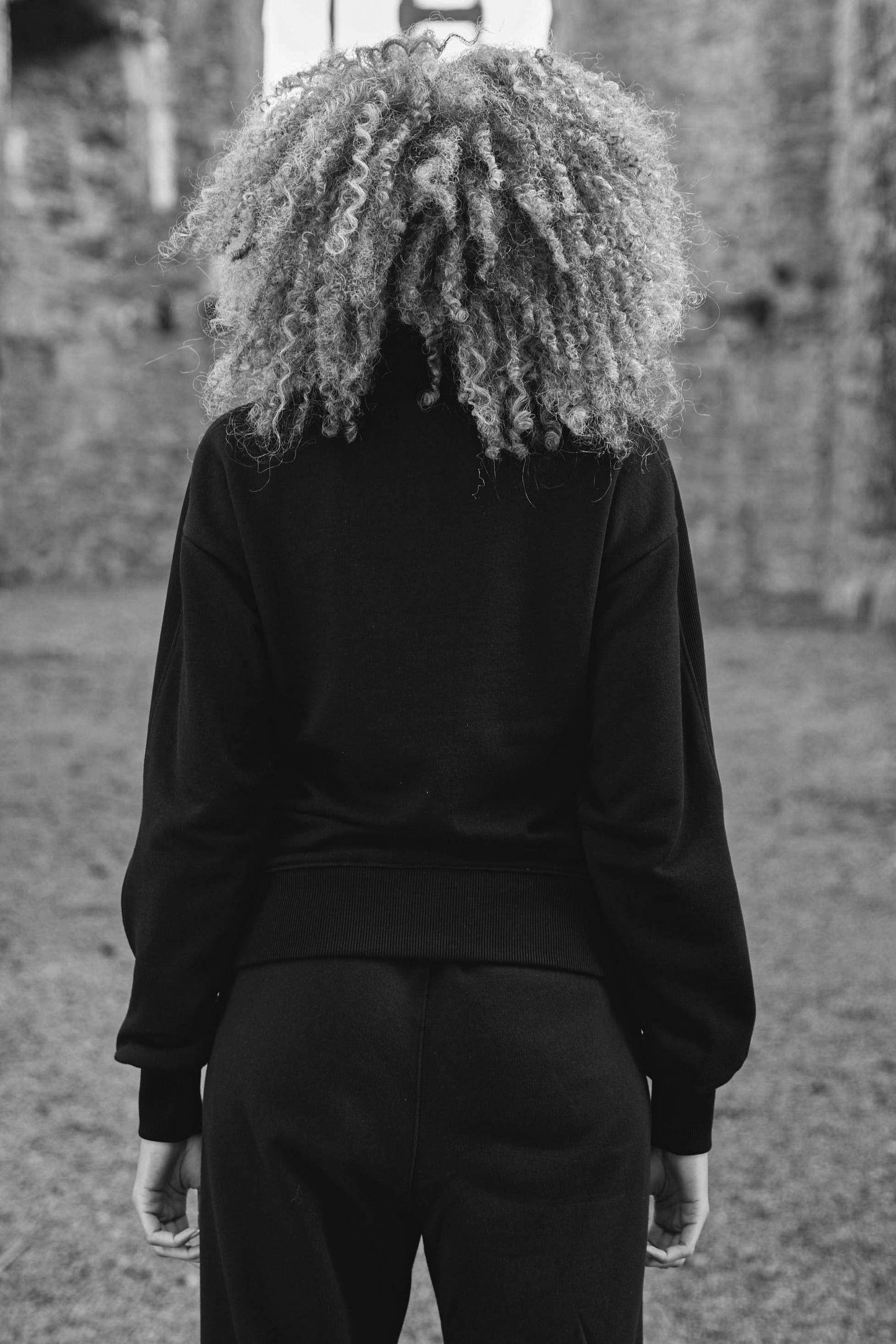 back detail of womens black luxury sweatshirt
