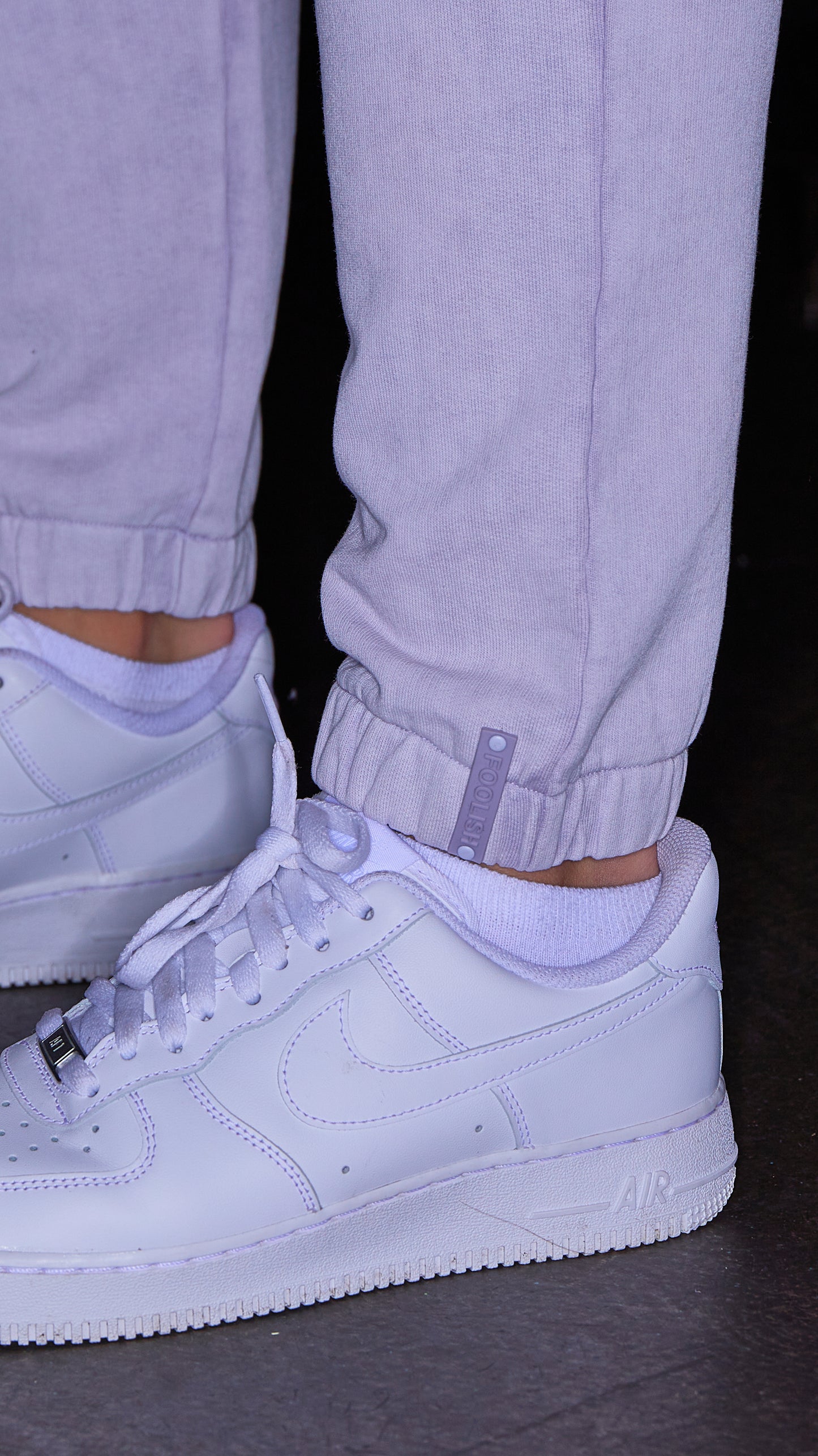 ankle detailing on womens luxury lilac joggers