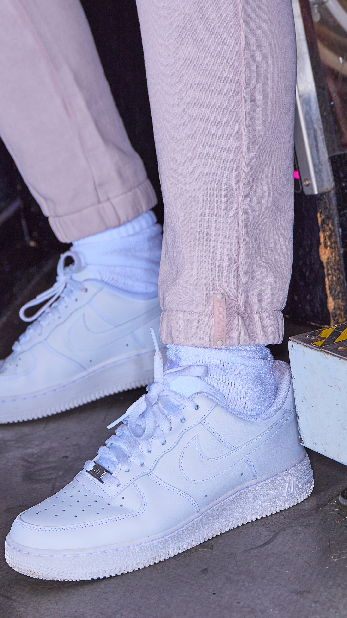ankle detailing on luxury womens joggers in lilac