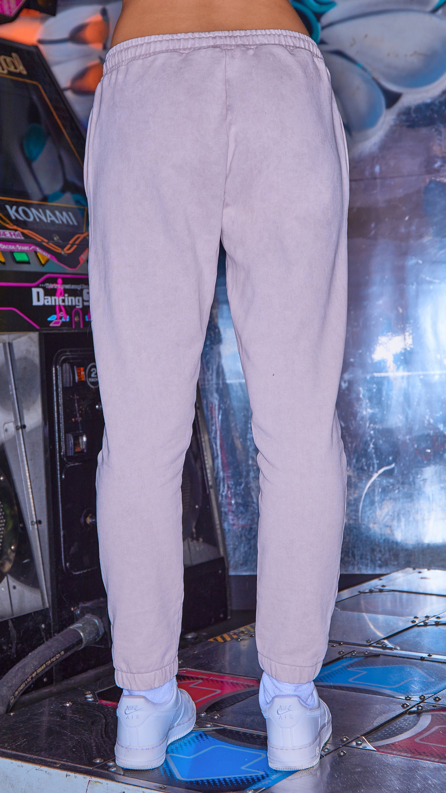 back view of womens joggers in lilac